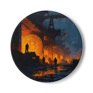 Bitcoin Mining Ceramic Coaster –  Crypto Art Decor for Traders & Collectors