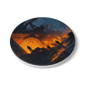 Bitcoin Mining Ceramic Coaster –  Crypto Art Decor for Traders & Collectors