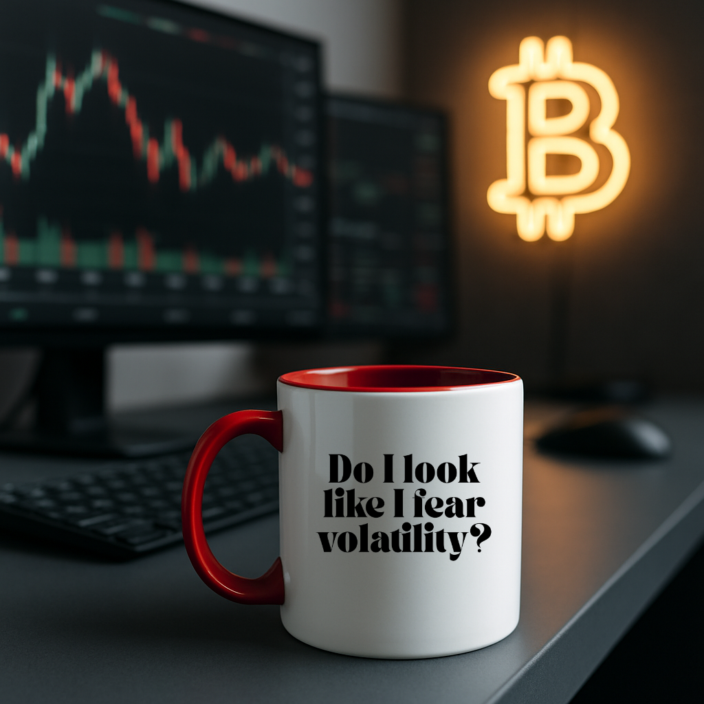 “Do I Look Like I Fear Volatility?” Coffee Mug – Funny Gift for Stock & Crypto Traders
