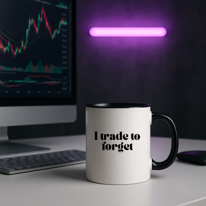 "I trade to forget" funny mug for traders