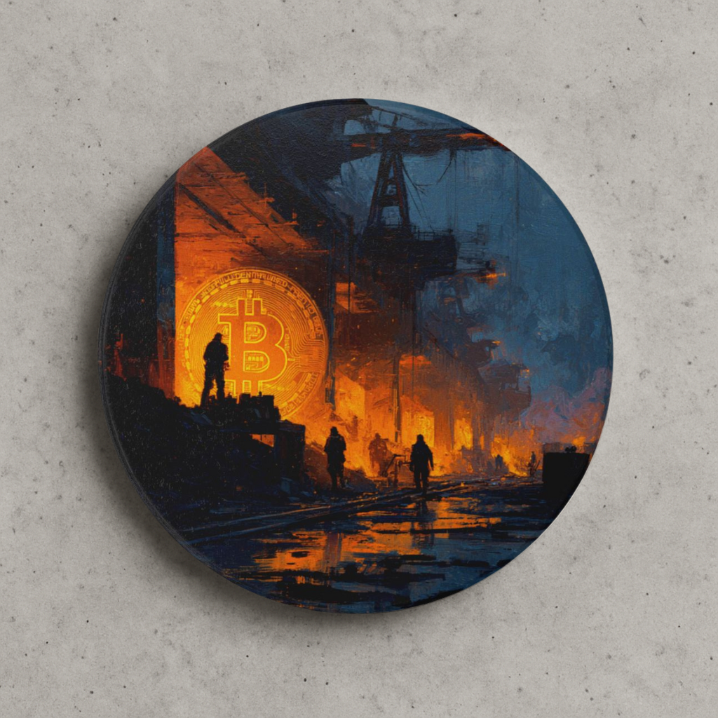 Bitcoin Mining Ceramic Coaster –  Crypto Art Decor for Traders & Collectors