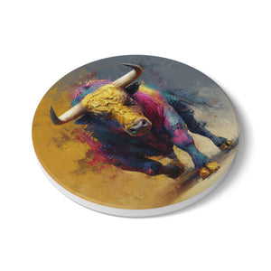 Bull Market Ceramic Coaster – Bold Trader-Inspired Art for Home & Office Decor
